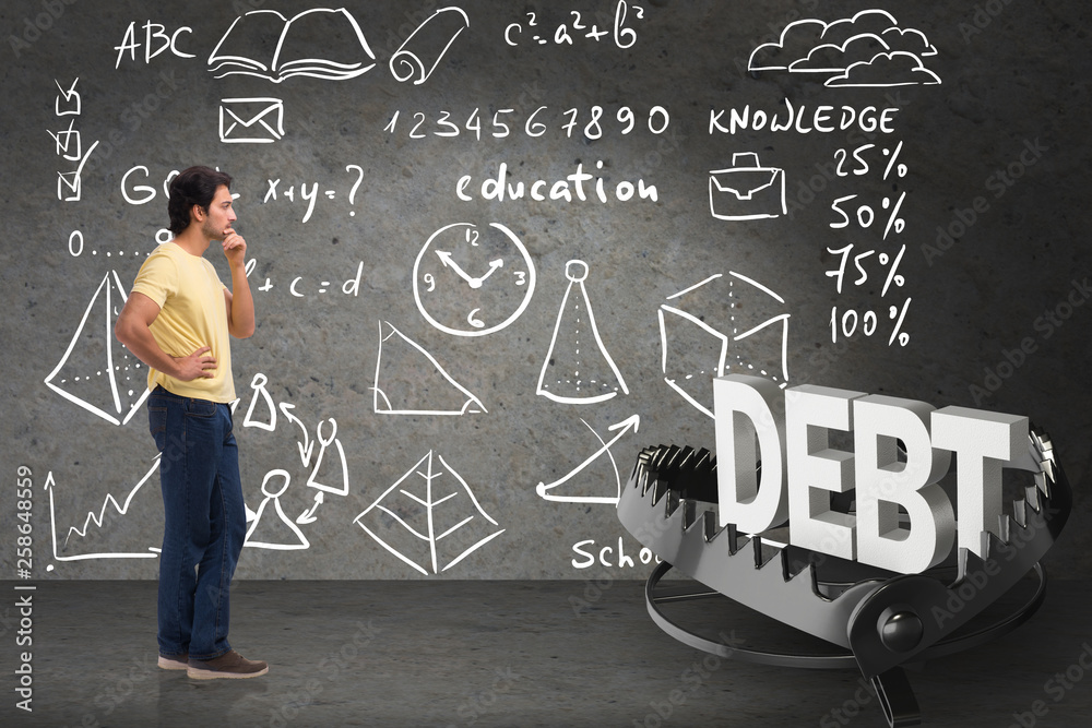 Young student in loan and debt concept Young student in loan and debt concept
