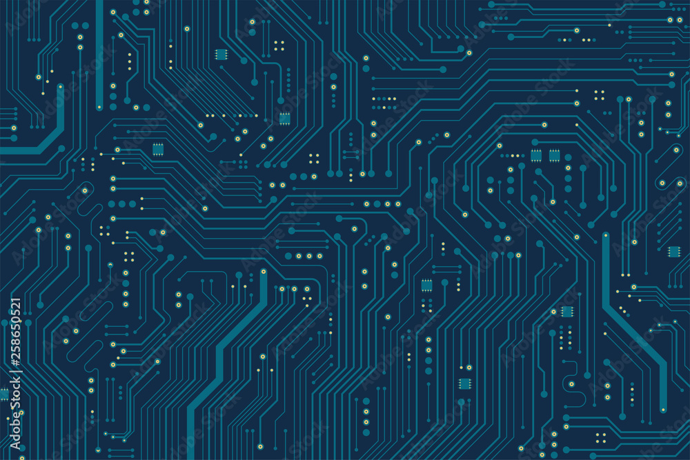 Flat Microelectronics Circuits board background.