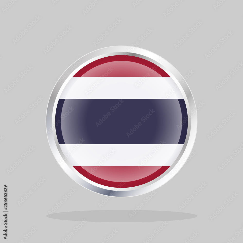 Flag of Thailand, Glossy round button with metallic frame Flag of Thailand, Glossy round button with metallic frame