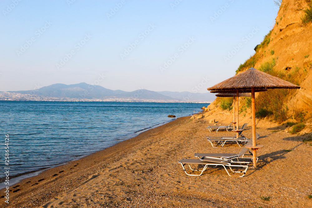 Cosy small beach on mediterranean sea near Thessaloniki, Greece
