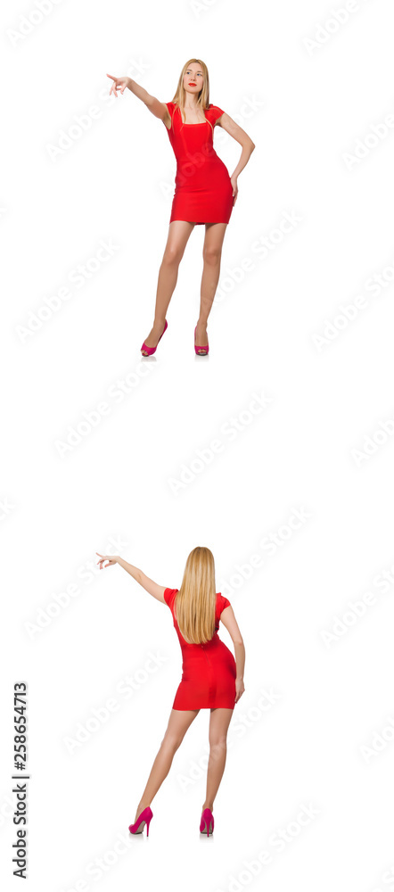 Beautiful woman in red dress isolated on white Beautiful woman in red dress isolated on white