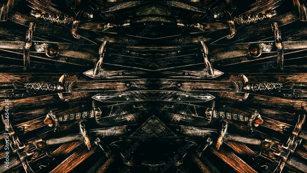 Metal knight swords background. Close up. The concept Knights. 4k footage.