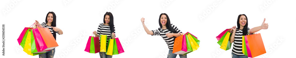 Woman with shopping bags isolated on white Woman with shopping bags isolated on white