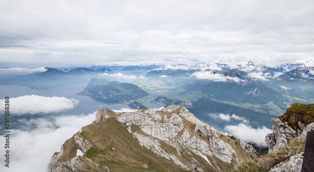 Obraz premium Pilatus is a mountain overlooking Lucerne in Central Switzerland, a popular route for tourists in summer.