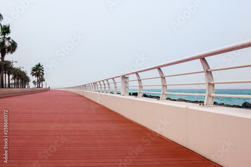 Beautiful promenade with walkway and white fence. © Sviatlana