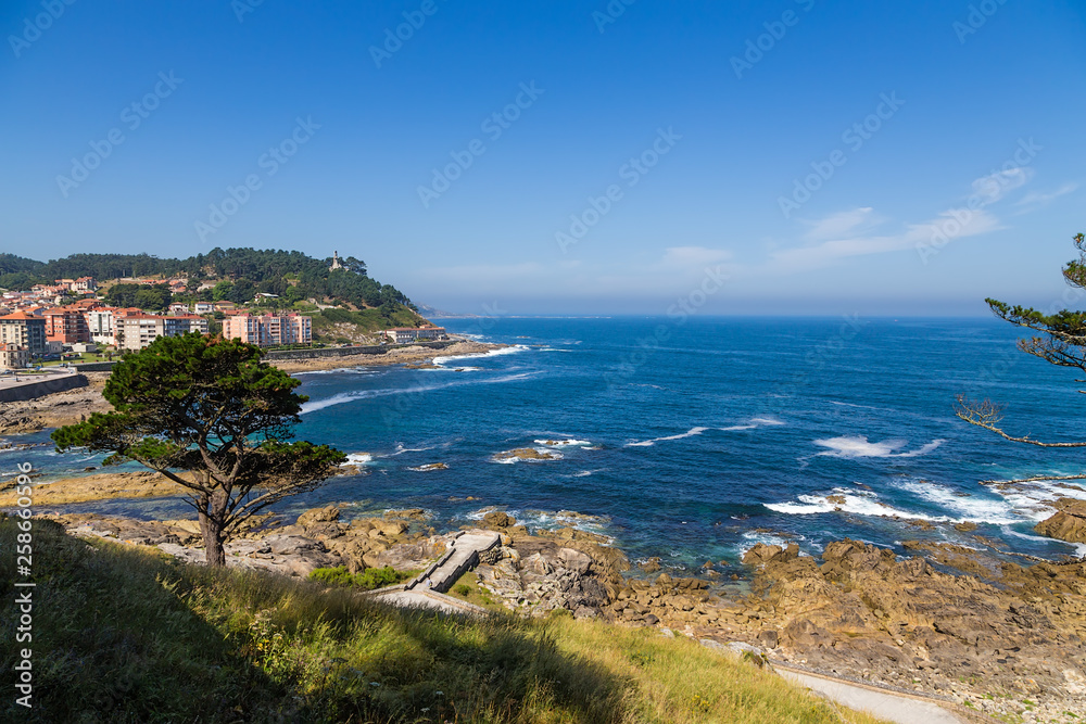 Baiona, Spain. Scenic view of the city and the coast from the wall of the fortress