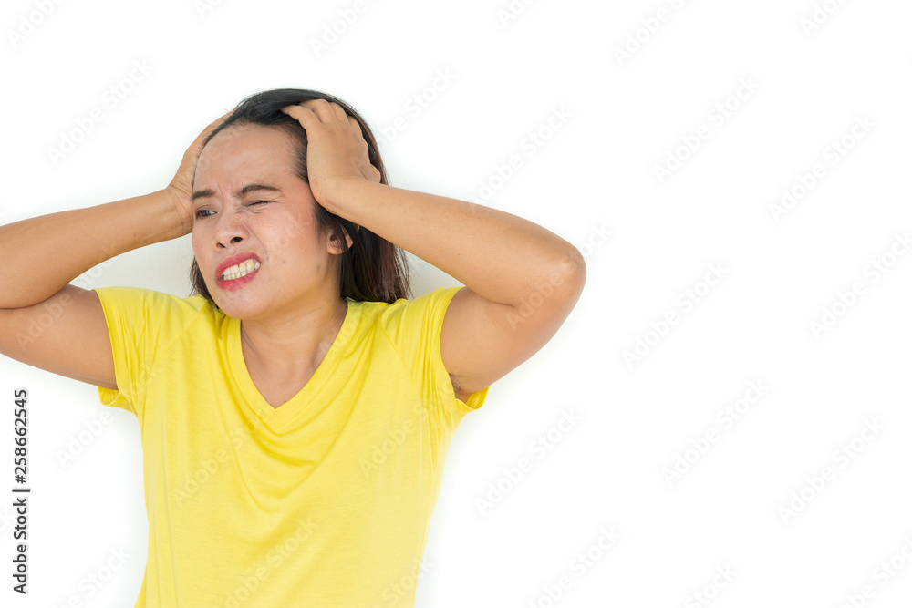 Portrait of an angry woman looking at camera isolated on a white background Portrait of an angry woman looking at camera isolated on a white background