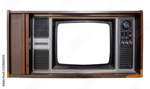 Vintage television - Old TV with frame screen isolate on white with clipping path for object, retro technology