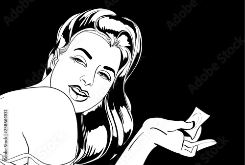 Portrait of young pretty girl with a condom in her hand.