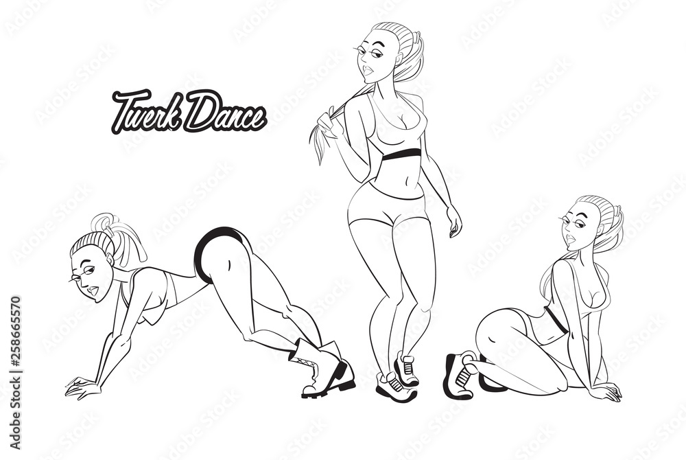 Cartoon girl character for booty twerk dance poster design.