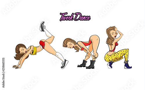 Twerk dance poster design with cartoon style girl.
