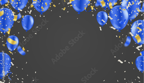 Template for Happy birthday card luxury party balloons and confetti on background. Party