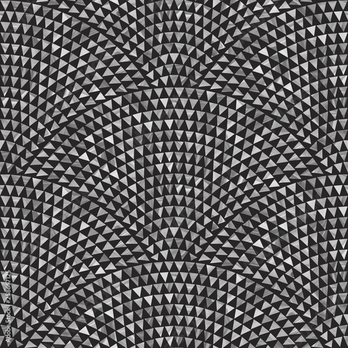 Vector abstract wavy dark seamless geometrical pattern from grey triangles with brush stroke texture on a black background. Floor tile, wallpaper, wrapping paper, page fill in ceramic terrazzo mosaic