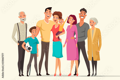 Big family taking flat vector color illustration