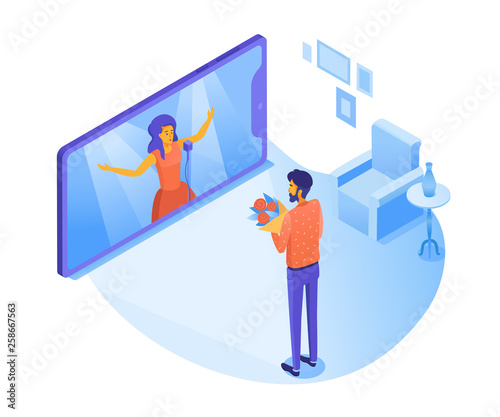 Man watching opera concert vector 3D illustration