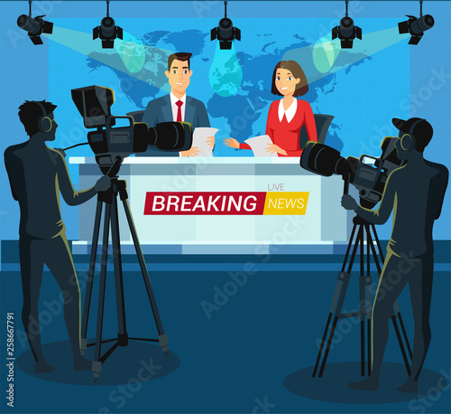 Live breaking news cartoon vector illustration