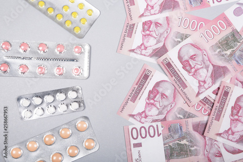 Medicine expenses. High costs of medication concept. Pharmaceutical business. 