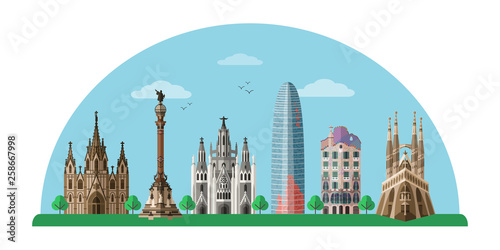 Barcelona sightseeing tour flat vector banner