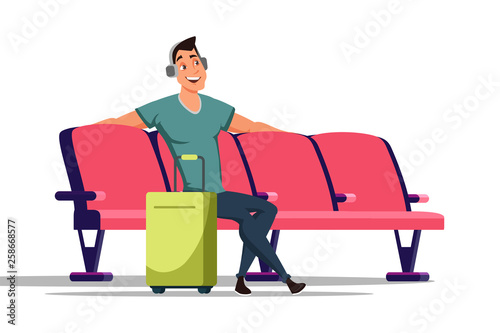 Man in waiting room flat vector illustration