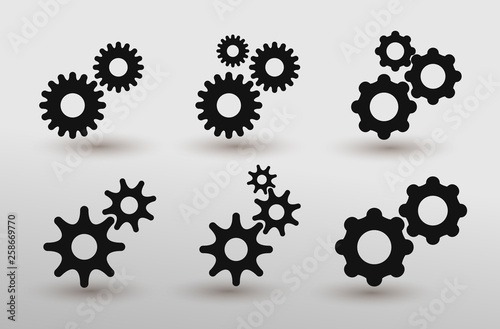Set Of Settings Gears Icon Vector In Modern Flat Style For Web, Graphic And Mobile Design. Flat Design. Vector Illustration. Isolated On White Background.