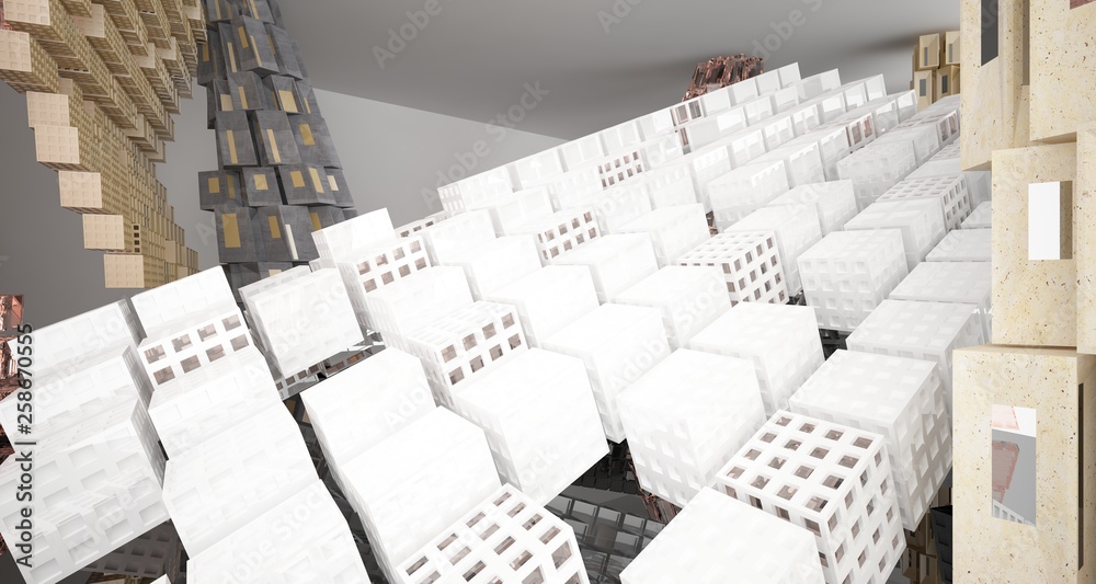 Obraz premium Abstract concrete and coquina parametric interior . 3D illustration and rendering.
