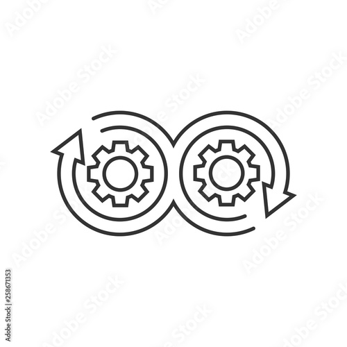 Development icon in flat style. Devops vector illustration on white isolated background. Cog with arrow business concept.
