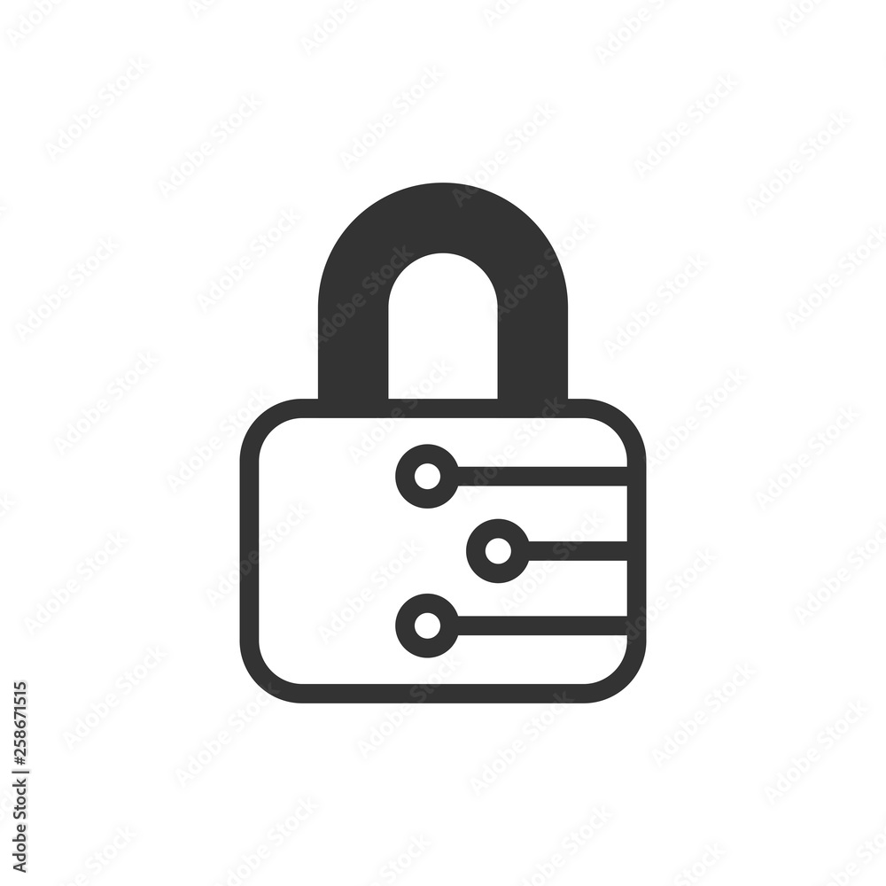 Cyber security icon in flat style. Padlock locked vector illustration on white isolated background. Closed password business concept. Cyber security icon in flat style. Padlock locked vector illustration on white isolated background. Closed password business concept.