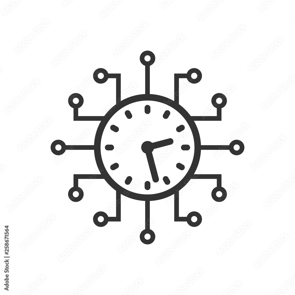 Real time icon in flat style. Clock vector illustration on white isolated background. Watch business concept. Real time icon in flat style. Clock vector illustration on white isolated background. Watch business concept.