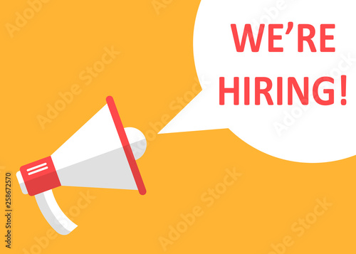 We're hiring icon in flat style. Job vacancy search vector illustration on white isolated background. Megaphone announce business concept. © Lysenko.A