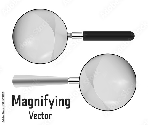Set of Realistic magnifier. Magnifying glass tool for research and search for your design. Isolated on white background illustration.