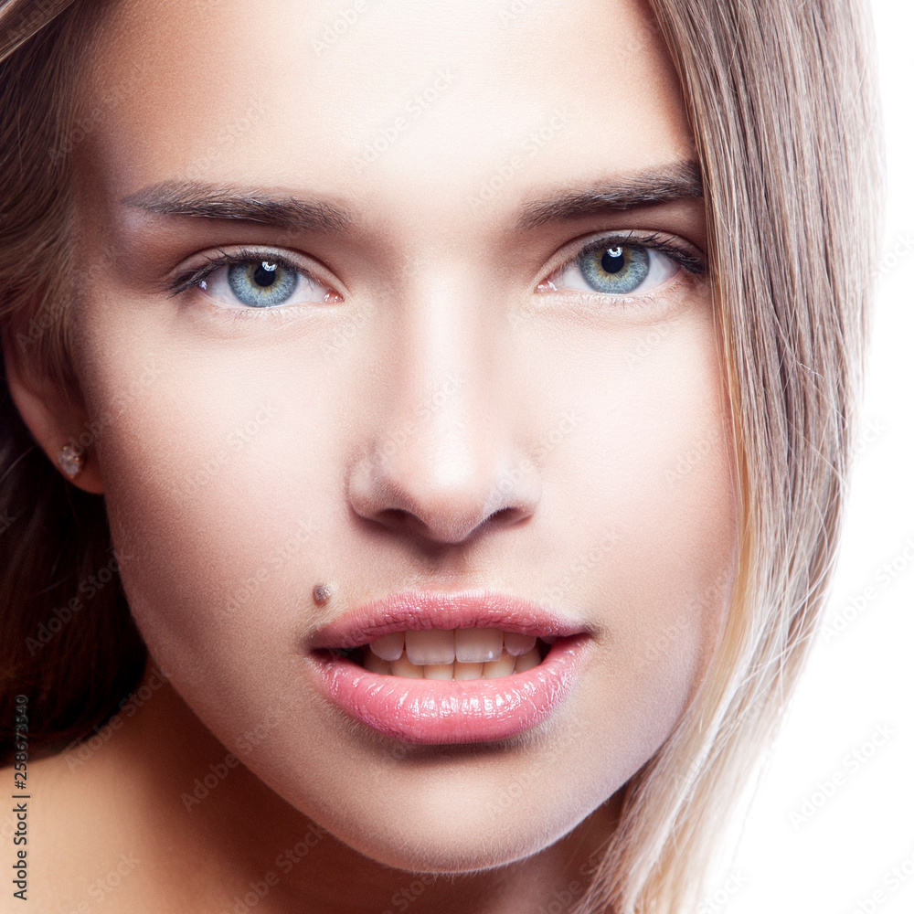 Close up beauty portrait of attractive young fashon model woman with clean skin Close up beauty portrait of attractive young fashon model woman with clean skin