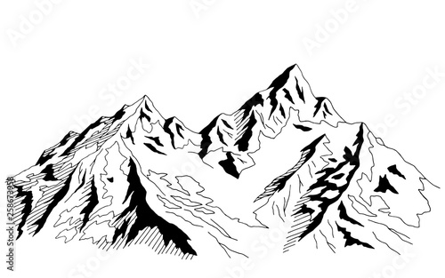 Mountains graphic black white landscape sketch illustration vector