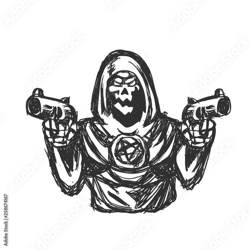 Grim reaper holding handgun - Vector illustration