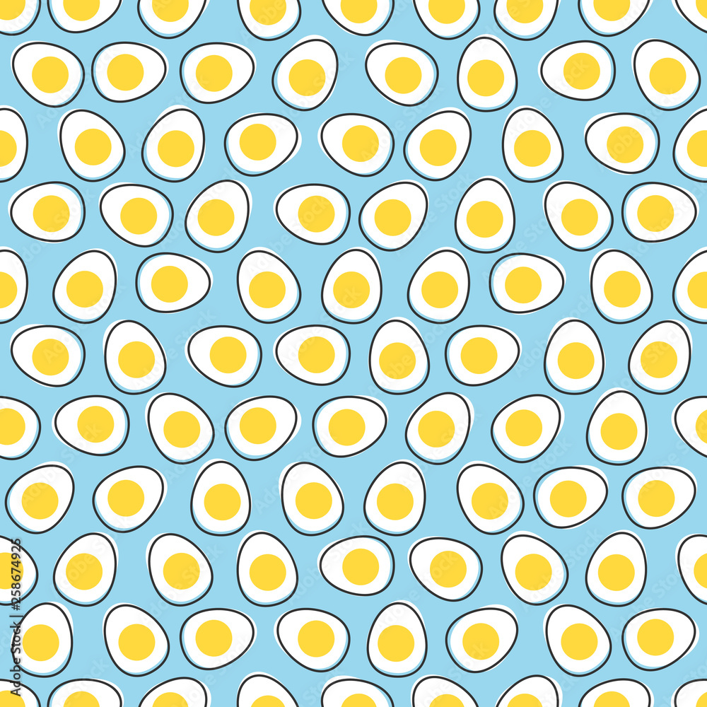 Boiled eggs with yolk background. Vector seamless pattern. Boiled eggs with yolk background. Vector seamless pattern.