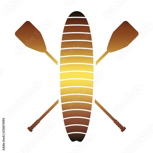 Surfboard and paddles. Surfing graphic and emblem for web design or print. Stand up paddle boarding. Gradient paint