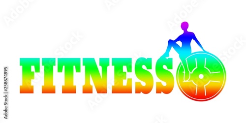 Woman silhouette on fitness text. Rod pancake silhouette. Bodybuilding club emblem