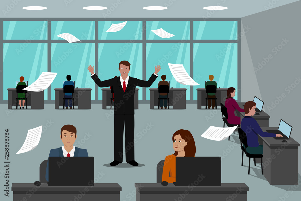 Ταπετσαρία Evil manager and his colleagues in office. Vector illustration.