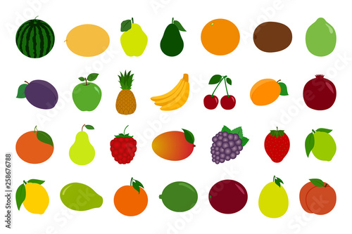 Set of fruit and berry icons. Vector.