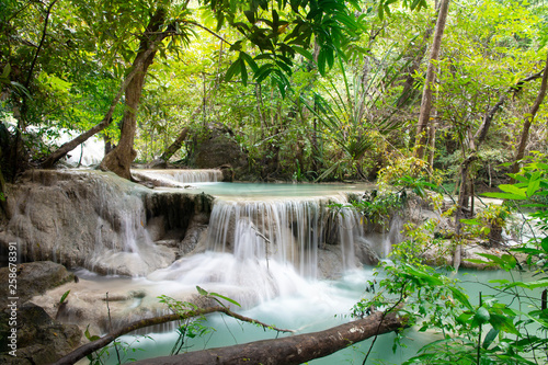 Beautiful waterfall - Erawan waterfall at Erawan National Park in Kanchanaburi, Thailand.