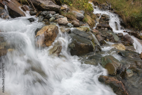 Closeup view waterfall scene in mountains  national park of Dombay  Caucasus