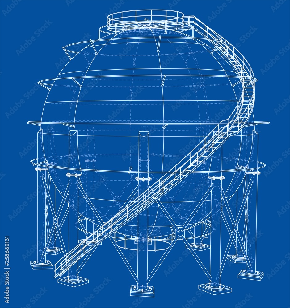 Spherical gas tank outline. Vector