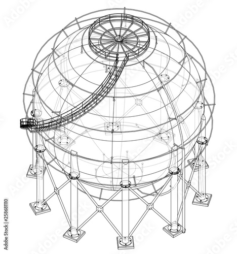 Spherical gas tank outline. Vector