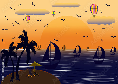 My island. A fabulous romantic holiday in nature near the sea. Around the mountain, yachts. The enchanting sunset delighted anyone who would rest here.