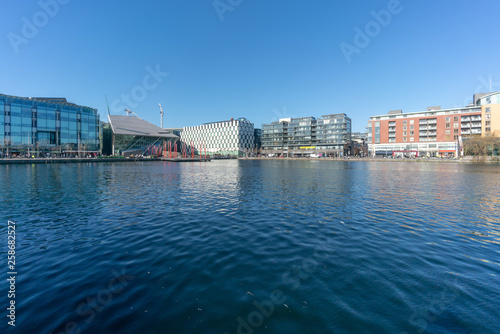 Panoramic view at Grand Canal Dock,a Southside area near the city centre of Dublin, Ireland.