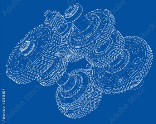 Outline gearbox concept. Vector