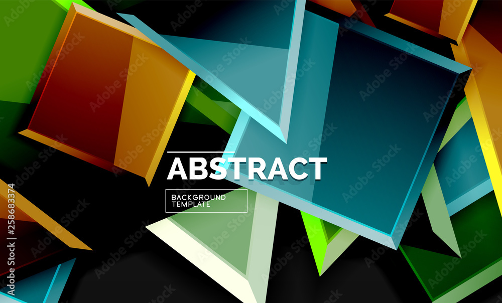 Glossy mosaic style geometric shapes - squares and triangles on black Glossy mosaic style geometric shapes - squares and triangles on black