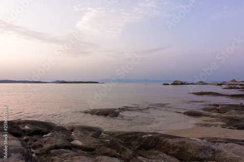 Gorgeous sea and sky colors in the dusk  Vourvourou  Chalkidiki  Greece