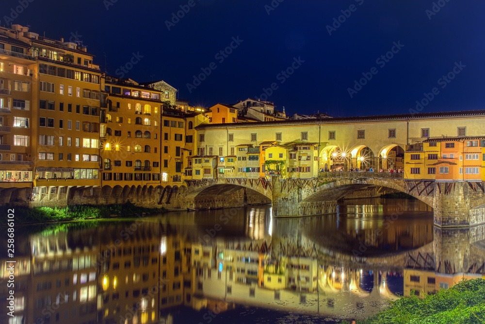  Ponte Vecchio in Florence, Italy, on a summer night.