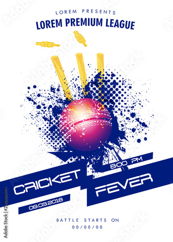 Cricket Match schedule concept with illustration of glossy ball 