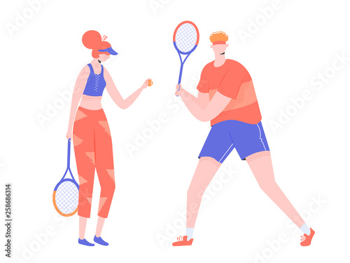 Wallpaper Mural Couple of athletes tennis players. Man and woman. Vector characters isolated on white background. Torontodigital.ca
